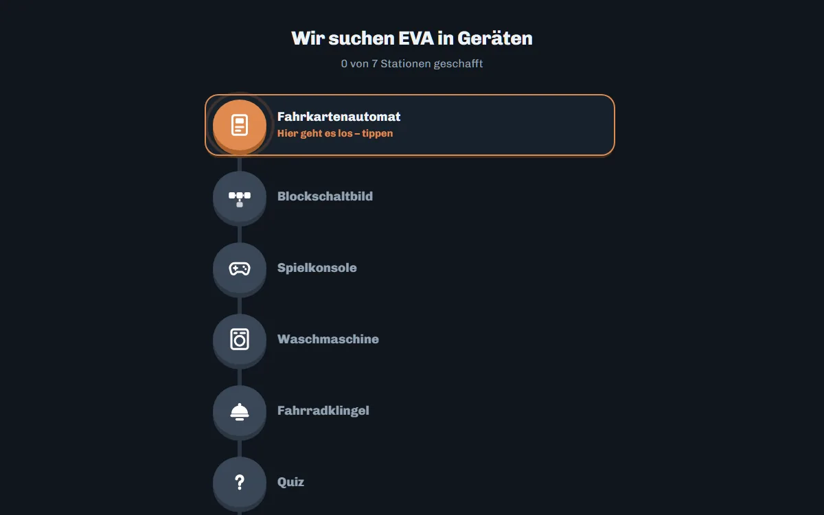 Bildschirmansicht der Übung EVA-Detektor