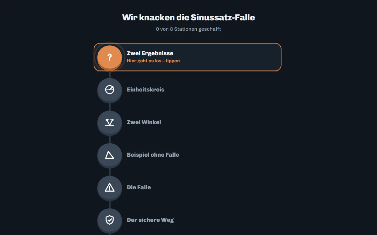 Bildschirmansicht der Übung Die Sinussatz-Falle